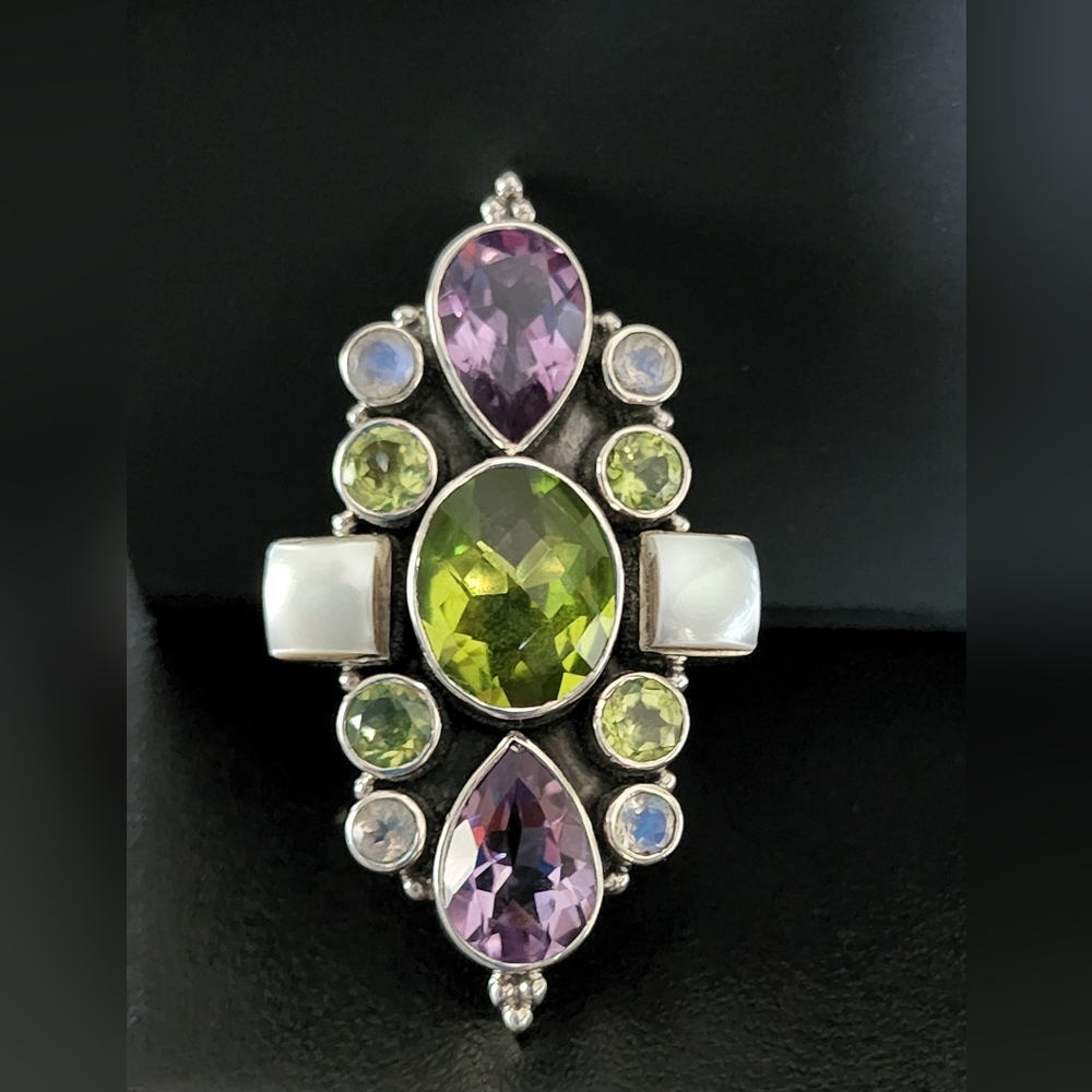 Nicky Butler 925 Sterling Silver Peridot Amethyst Pearl Ring NWT Designer Size 8